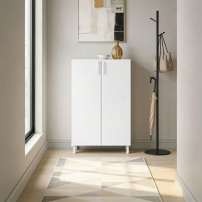 Meuble de rangement sur pieds portes battantes blanc GoodHome Atomia H. 123,5 x L. 75 x P. 37 cm