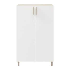 Meuble de rangement sur pieds portes battantes effet chêne et blanc GoodHome Atomia H. 123,5 x L. 75 x P. 37 cm