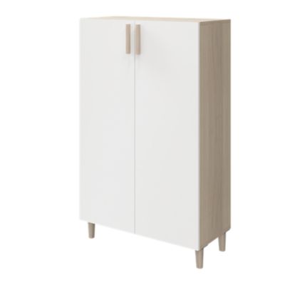 Meuble de rangement sur pieds portes battantes effet chêne et blanc GoodHome Atomia H. 123,5 x L. 75 x P. 37 cm