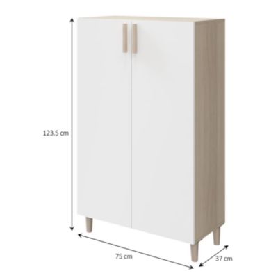 Meuble de rangement sur pieds portes battantes effet chêne et blanc GoodHome Atomia H. 123,5 x L. 75 x P. 37 cm