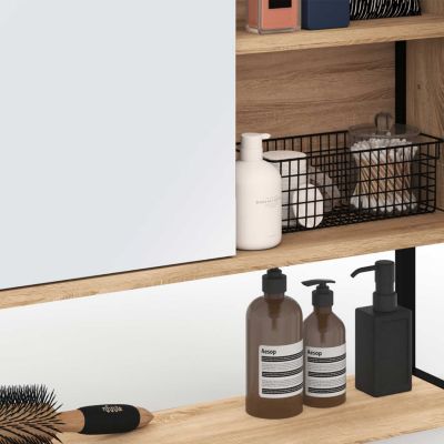 Meuble de rangement suspendu avec miroir pour salle de bain DETROIT design industriel