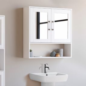 Meuble de rangement suspendu avec miroir pour salle de bain WALDO blanc