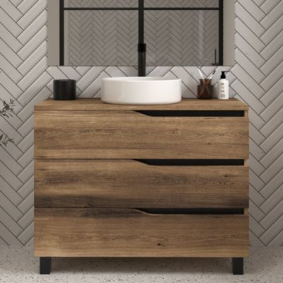 Meuble de salle de bain 100 avec plateau et vasque à poser - sans miroir - 3 tiroirs - tabaco (bois foncé) - MATA