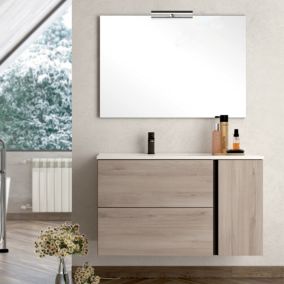 Meuble de salle de bain 100 cm vasque déportée - 2 tiroirs - PRADO - oak (chêne brut)