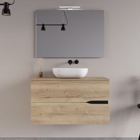Meuble de salle de bain 100cm avec vasque à poser ovale - 2 tiroirs - roble halifax (chêne clair) - COME