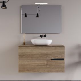 Meuble de salle de bain 100cm avec vasque à poser ovale - 2 tiroirs - roble romance (chêne) - COME