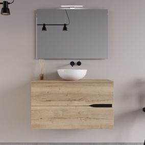 Meuble de salle de bain 100cm avec vasque à poser ronde - 2 tiroirs - roble halifax (chêne clair) - COME