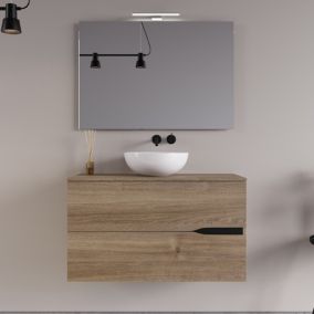 Meuble de salle de bain 100cm avec vasque à poser ronde - 2 tiroirs - roble romance (chêne) - COME