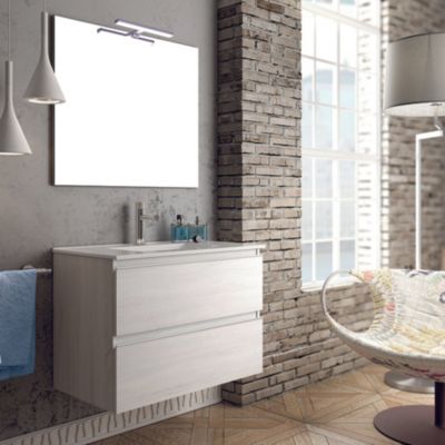 Meuble de salle de bain 100cm simple vasque - 2 tiroirs - BALEA - hibernian (bois blanchi)