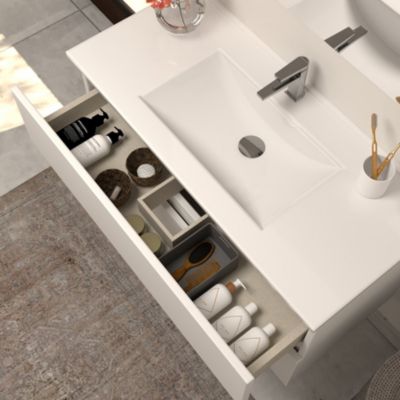 Meuble de salle de bain 100cm simple vasque - 2 tiroirs - blanc - IDA