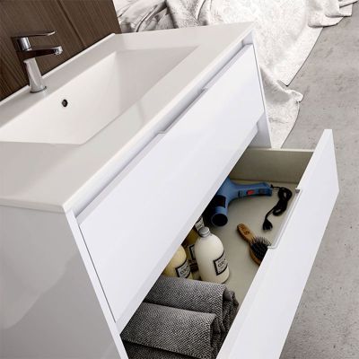 Meuble de salle de bain 100cm simple vasque - 2 tiroirs - IRIS - blanc