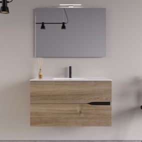 Meuble de salle de bain 100cm simple vasque - 2 tiroirs - roble romance (chêne) - COME