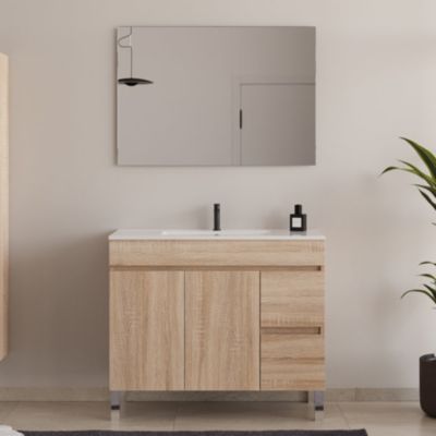 Meuble de salle de bain 100cm simple vasque sur pieds avec portes et tiroirs - cambrian (chêne clair) - HARO