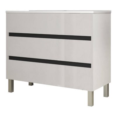 Meuble de salle de bain 100cm STAY THREE EDGE blanc brillant - Vasque en céramique