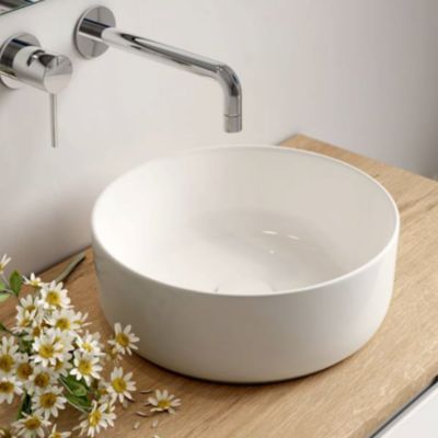 Meuble de salle de bain 120 avec plateau et 2 vasques à poser - 4 tiroirs - tabaco (bois foncé) - LUNA