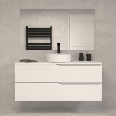 Meuble de salle de bain 120 avec plateau et vasque à poser - 2 tiroirs - blanc - LUNA