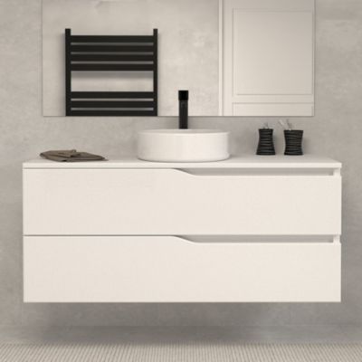 Meuble de salle de bain 120 avec plateau et vasque à poser - 2 tiroirs - blanc - LUNA