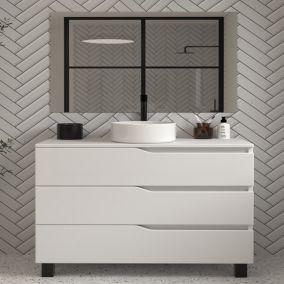 Meuble de salle de bain 120 avec plateau et vasque à poser - 3 tiroirs - blanc - MATA