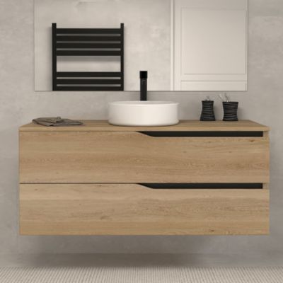 Meuble de salle de bain 120 avec plateau et vasque à poser - sans miroir - 2 tiroirs - madera miel (bois clair) - LUNA