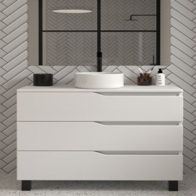 Meuble de salle de bain 120 avec plateau et vasque à poser - sans miroir - 3 tiroirs - blanc - MATA