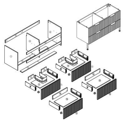 Meuble de salle de bain 120 cm, 4 tiroirs, MDF anthracite brillant, avec double vasque + pieds