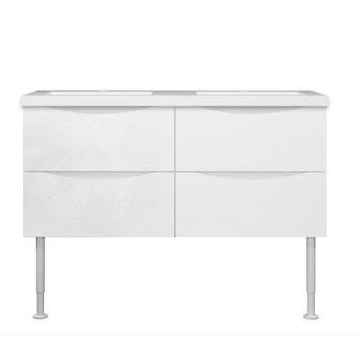 Meuble de salle de bain 120 cm, 4 tiroirs, MDF blanc, avec double vasque + pieds