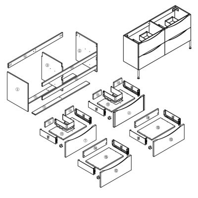 Meuble de salle de bain 120 cm, 4 tiroirs, MDF blanc, avec double vasque + pieds