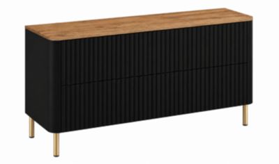 Meuble de salle de bain 120, Noir, plan chêne craft, pieds dorés, 120,8 x 44,2 x 65 cm