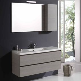 Meuble de salle de bain 120cm 2 tiroirs gris, lavabo en résine, miroir avec armoire murale - manhattan