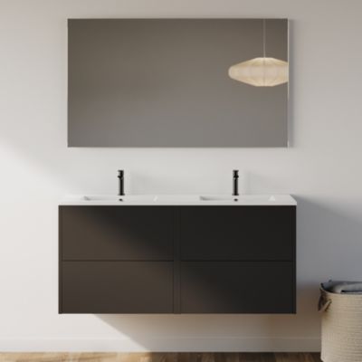 Meuble de salle de bain 120cm avec double vasque - 4 tiroirs - noir - MONA
