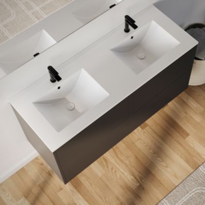 Meuble de salle de bain 120cm avec double vasque - 4 tiroirs - noir - MONA