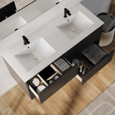 Meuble de salle de bain 120cm avec double vasque - 4 tiroirs - noir - MONA