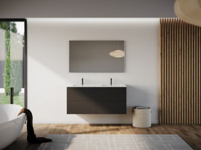 Meuble de salle de bain 120cm avec double vasque - 4 tiroirs - noir - MONA