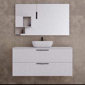 Meuble de salle de bain 120cm avec plateau et vasque à poser ovale - 2 tiroirs - blanc - PIA