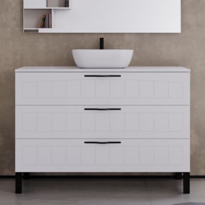 Meuble de salle de bain 120cm avec plateau et vasque à poser ovale - 3 tiroirs - sans miroir - blanc - CALA