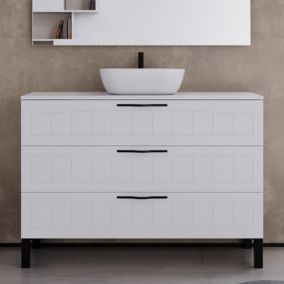 Meuble de salle de bain 120cm avec plateau et vasque à poser ovale - 3 tiroirs - sans miroir - blanc - CALA