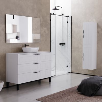 Meuble de salle de bain 120cm avec plateau et vasque à poser ovale - 3 tiroirs - sans miroir - blanc - CALA