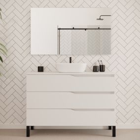 Meuble de salle de bain 120cm avec plateau et vasque à poser zeus - 3 tiroirs - blanc - MATA