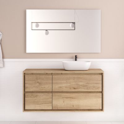 Meuble de salle de bain 120cm avec vasque à poser arrondie - 4 tiroirs - roble sanctuary (chêne clair) - ETIO