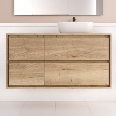 Meuble de salle de bain 120cm avec vasque à poser arrondie - 4 tiroirs - roble sanctuary (chêne clair) - ETIO