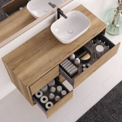 Meuble de salle de bain 120cm avec vasque à poser arrondie - 4 tiroirs - roble sanctuary (chêne clair) - ETIO