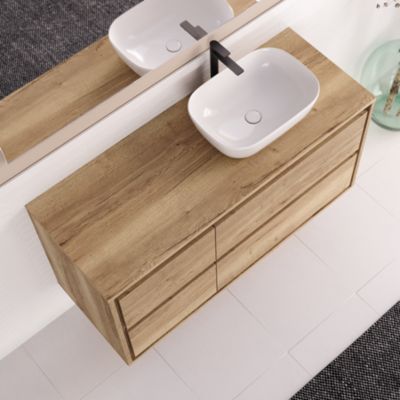 Meuble de salle de bain 120cm avec vasque à poser arrondie - 4 tiroirs - roble sanctuary (chêne clair) - ETIO