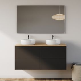 Meuble de salle de bain 120cm avec vasque à poser ronde - 4 tiroirs - noir - MONA