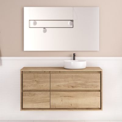 Meuble de salle de bain 120cm avec vasque à poser ronde - 4 tiroirs - roble sanctuary (chêne clair) - ETIO