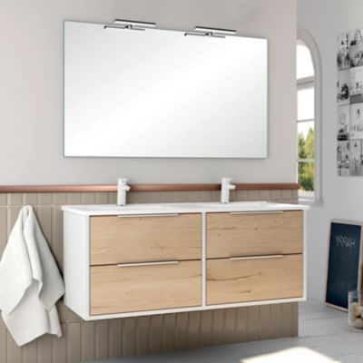 Meuble de salle de bain 120cm double vasque - 4 tiroirs - ALBA - blanc/roble