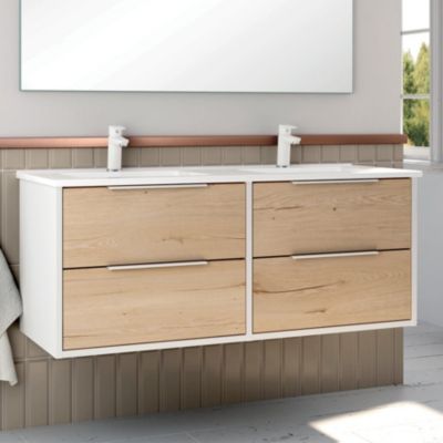 Meuble de salle de bain 120cm double vasque - 4 tiroirs - ALBA - blanc/roble