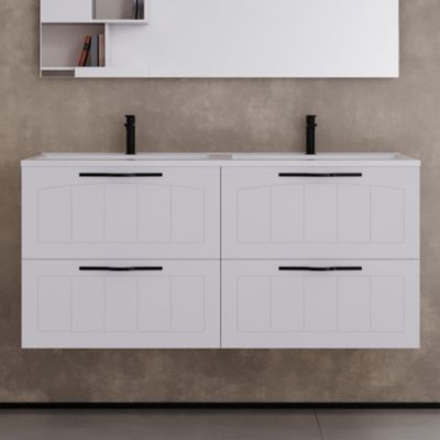Meuble de salle de bain 120cm double vasque - 4 tiroirs - blanc - PIA