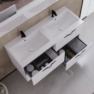 Meuble de salle de bain 120cm double vasque - 4 tiroirs - blanc - PIA