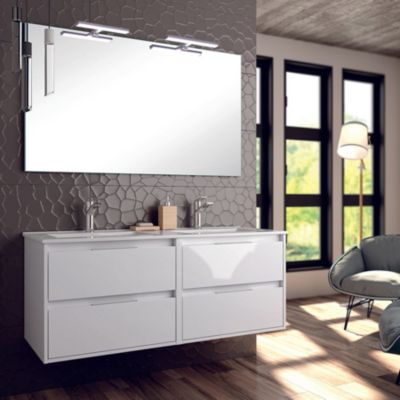 Meuble de salle de bain 120cm double vasque - 4 tiroirs - IRIS - blanc