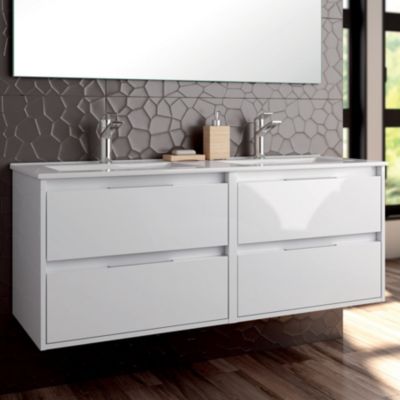Meuble de salle de bain 120cm double vasque - 4 tiroirs - IRIS - blanc